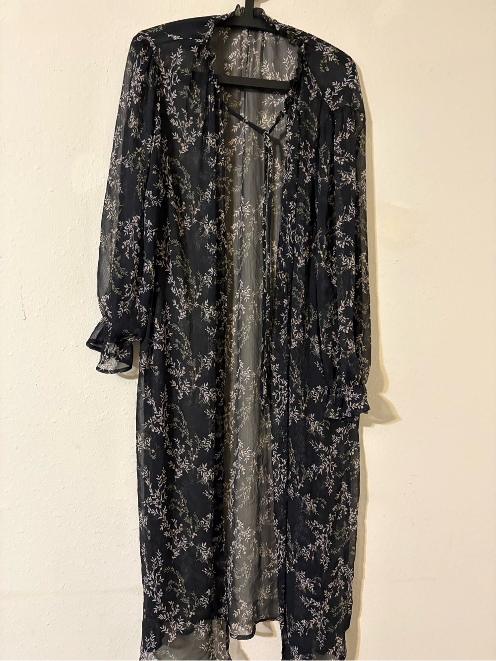 Ces Femme Black Sheer Floral Duster Robe